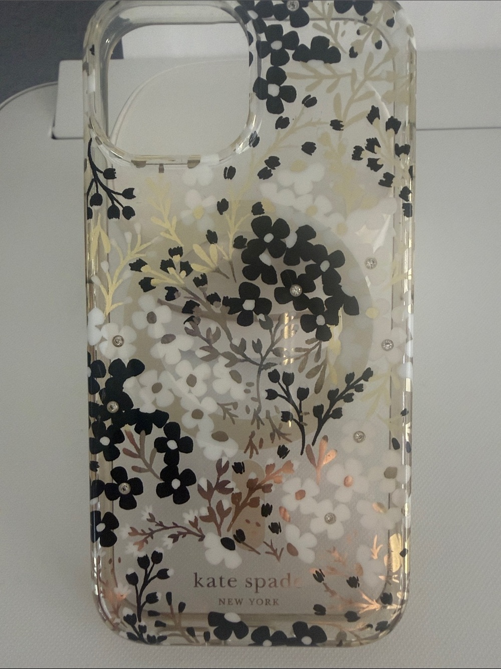 kate spade Clear Floral iPhone 15 Case — Black, White, Gold